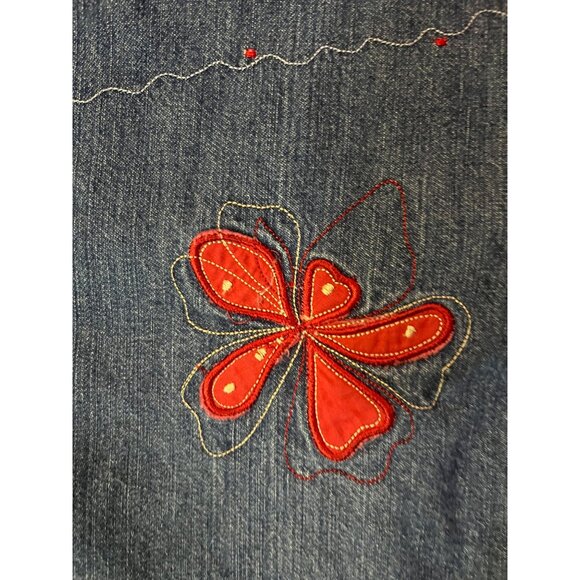 Vintage Early 2000s Bobbie Brooks Denim Blouse Womens L Floral Embroidered - Picture 13 of 16